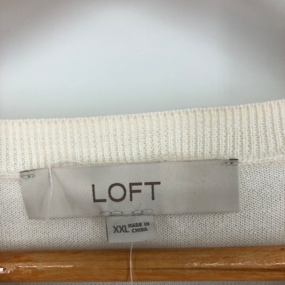 Loft Womens Sweater Top Size XXL White Cream Stripe Short Sleeve Soft Knit NEW - Picture 2 of 11